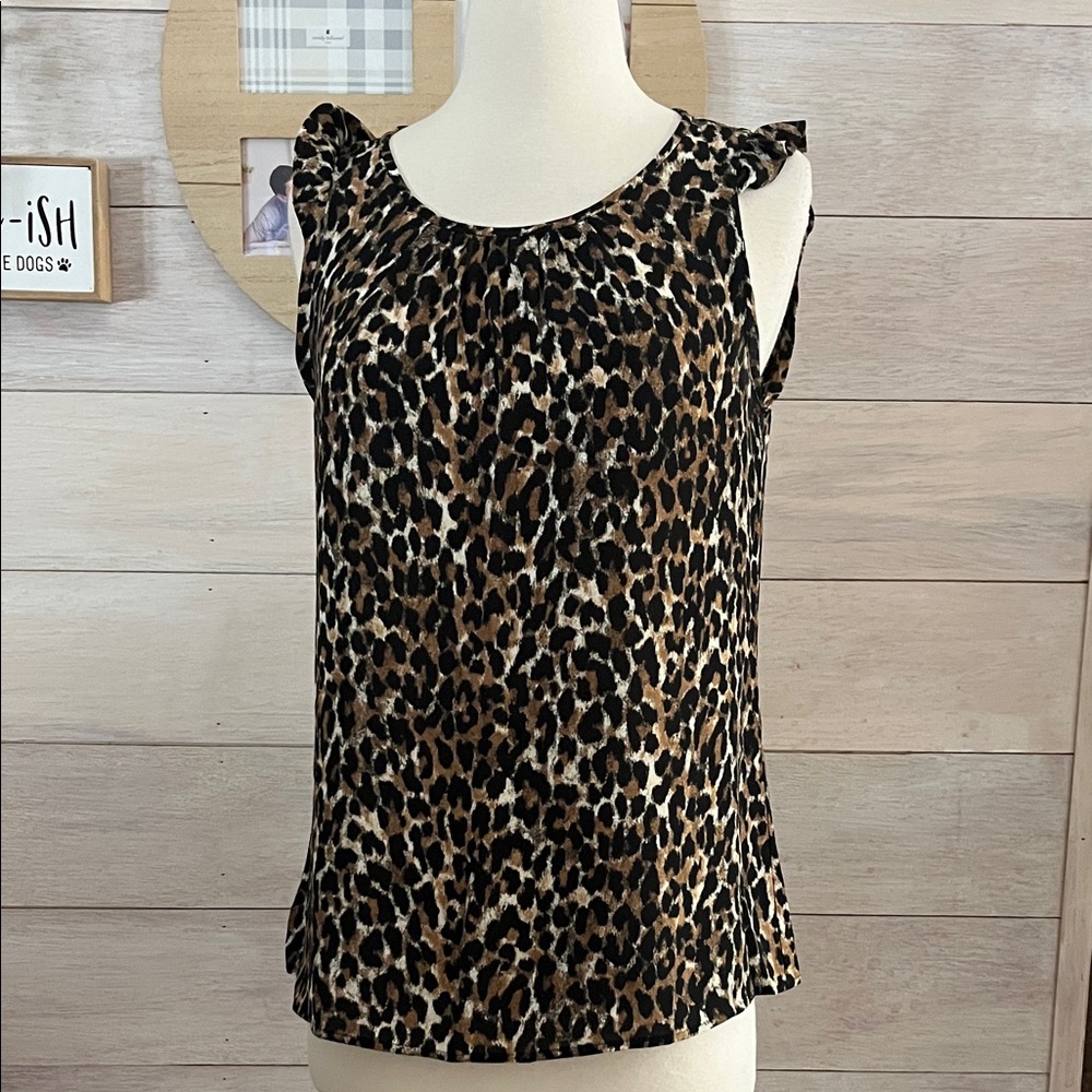 LOFT Animal Print Ruffle Sleeve Blouse S
